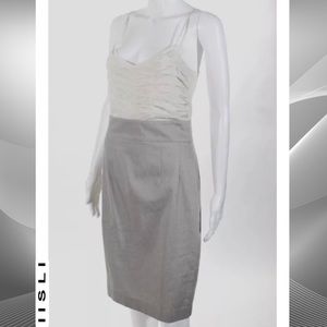 IISLI Classy Ivory/Gray Tiered Pleat Top Dress